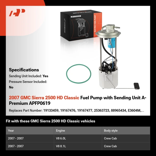 2007 GMC Sierra 2500 HD Classic Fuel Pump with Sending Unit A-Premium APFP0619