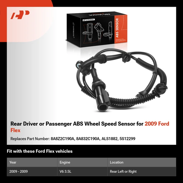 Rear Driver or Passenger ABS Wheel Speed Sensor for 2009 Ford Flex