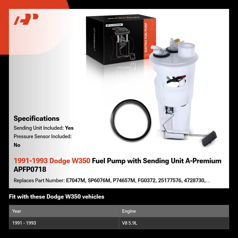 1991-1993 Dodge W350 Fuel Pump with Sending Unit A-Premium APFP0718