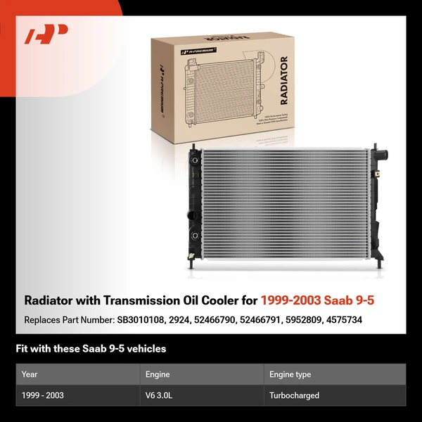 Radiator with Transmission Oil Cooler for 1999-2003 Saab 9-5