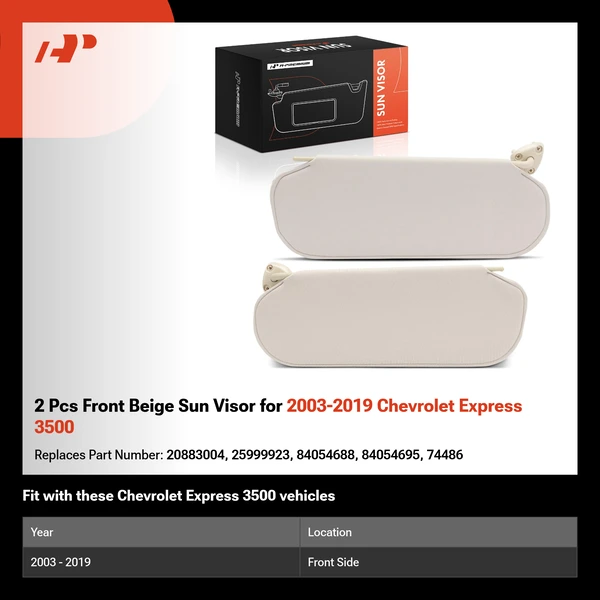 2 Pcs Front Beige Sun Visor for 2003-2019 Chevrolet Express 3500
