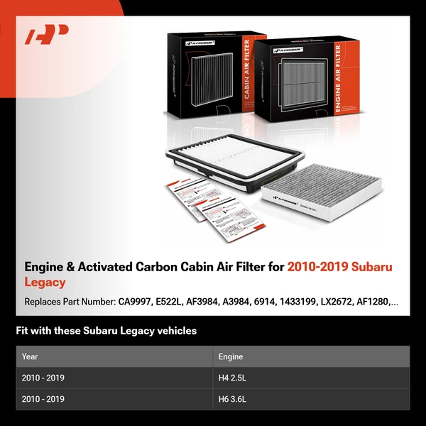 Engine & Activated Carbon Cabin Air Filter for 2010-2019 Subaru Legacy