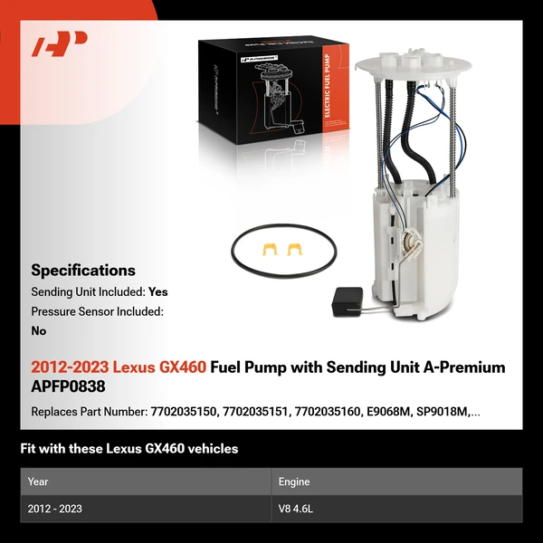 2012-2023 Lexus GX460 Fuel Pump with Sending Unit A-Premium APFP0838
