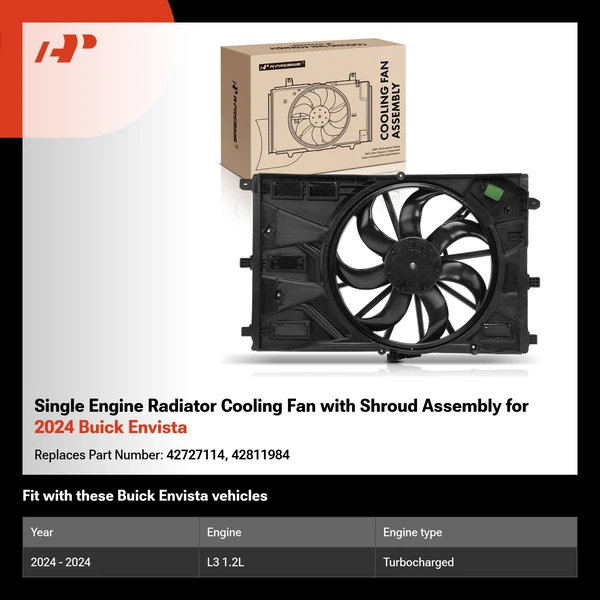 Single Engine Radiator Cooling Fan with Shroud Assembly for 2024 Buick Envista