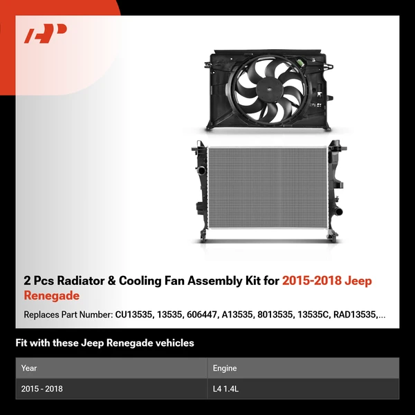 2 Pcs Radiator & Cooling Fan Assembly Kit for 2015-2018 Jeep Renegade