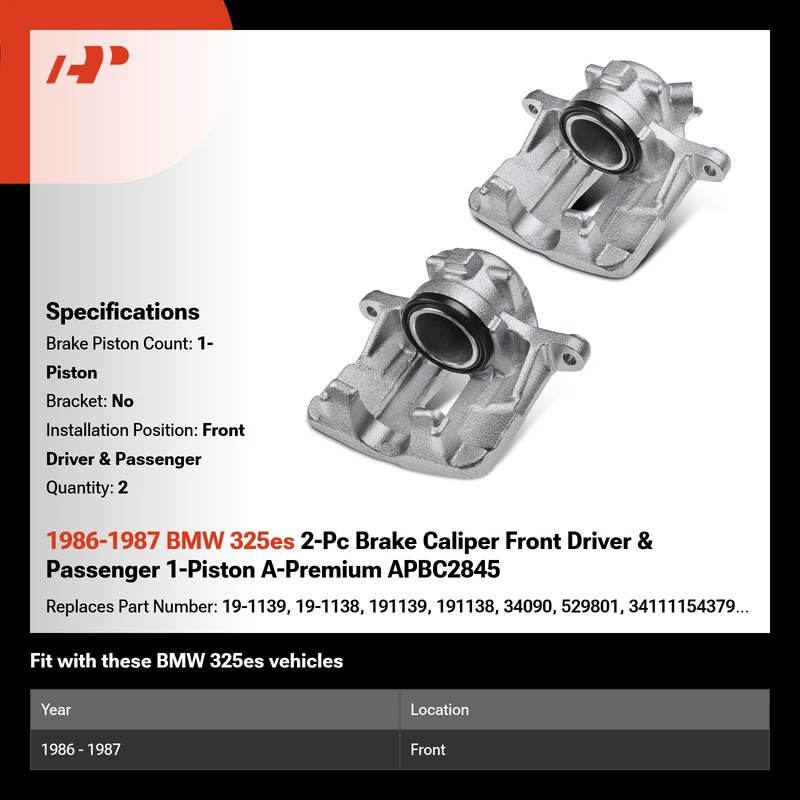 1986-1987 BMW 325es 2-Pc Brake Caliper Front Driver & Passenger 1-Piston A-Premium APBC2845