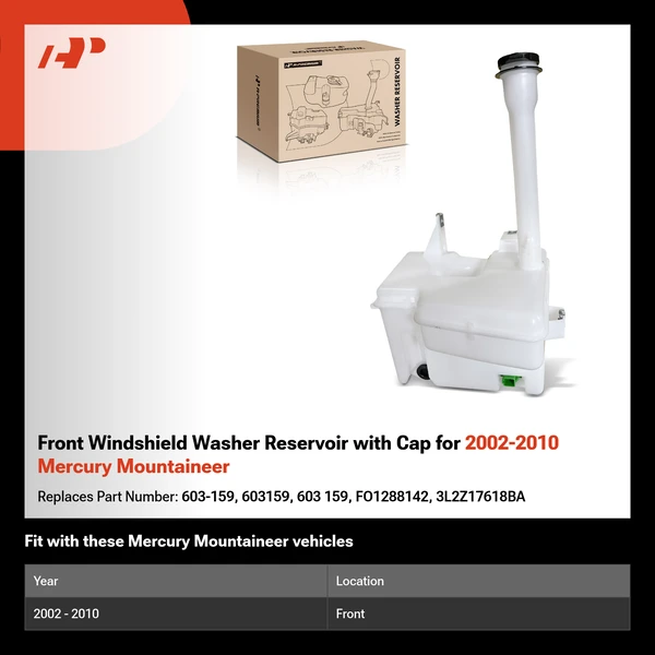 Front Windshield Washer Reservoir with Cap for 2002-2010 Mercury Mountaineer