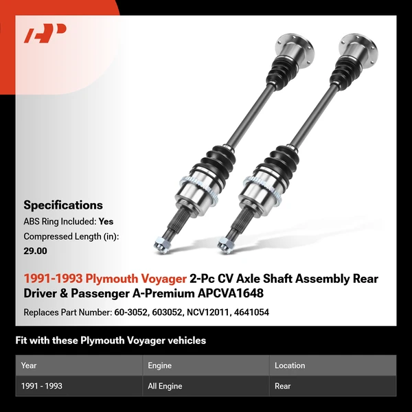 1991-1993 Plymouth Voyager 2-Pc CV Axle Shaft Assembly Rear Driver & Passenger A-Premium APCVA1648