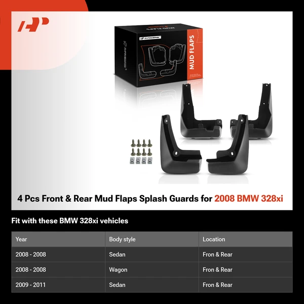 4 Pcs Front & Rear Mud Flaps Splash Guards for 2008 BMW 328xi