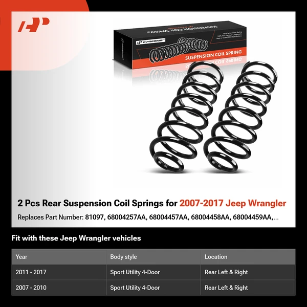 2 Pcs Rear Suspension Coil Springs for 2007-2017 Jeep Wrangler