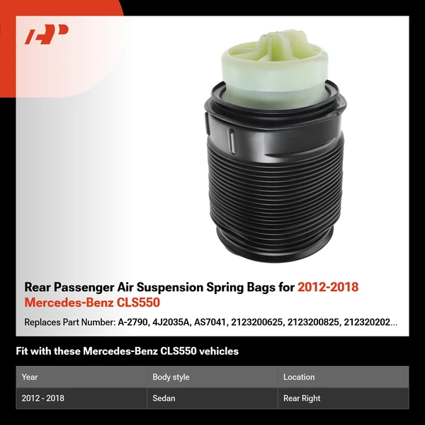 Rear Passenger Air Suspension Spring Bags for 2012-2018 Mercedes-Benz CLS550