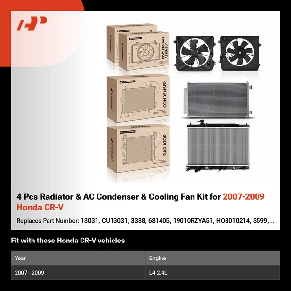 4 Pcs Radiator & AC Condenser & Cooling Fan Kit for 2007-2009 Honda CR-V