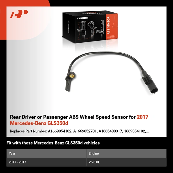 Rear Driver or Passenger ABS Wheel Speed Sensor for 2017 Mercedes-Benz GLS350d