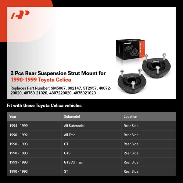 2 Pcs Rear Suspension Strut Mount for 1990-1999 Toyota Celica