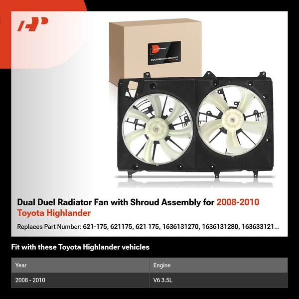 Dual Duel Radiator Fan with Shroud Assembly for 2008-2010 Toyota Highlander