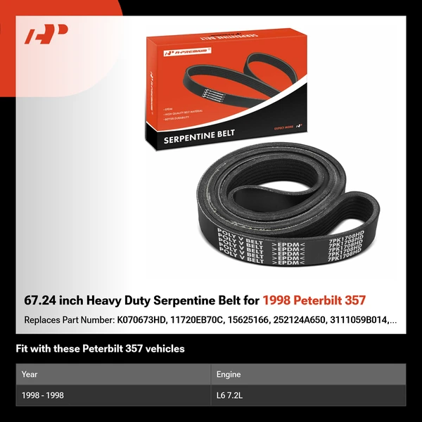 67.24 inch Heavy Duty Serpentine Belt for 1998 Peterbilt 357