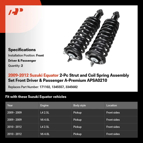 2009-2012 Suzuki Equator 2-Pc Strut and Coil Spring Assembly Set Front Driver & Passenger A-Premium APSA0210