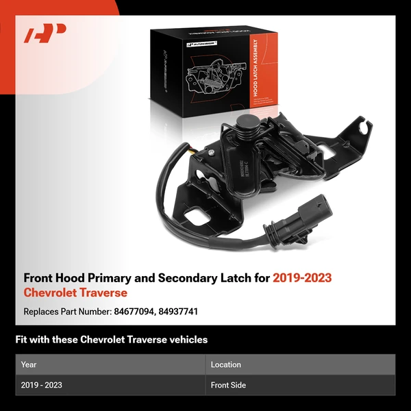 Front Hood Primary and Secondary Latch for 2019-2023 Chevrolet Traverse