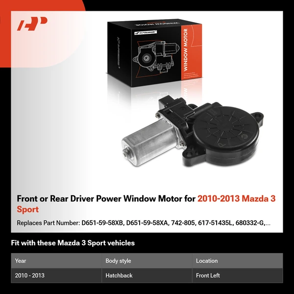 Front or Rear Driver Power Window Motor for 2010-2013 Mazda 3 Sport