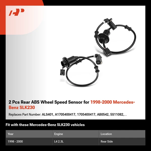 2 Pcs Rear ABS Wheel Speed Sensor for 1998-2000 Mercedes-Benz SLK230