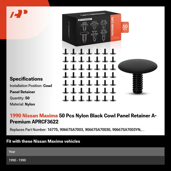 1990 Nissan Maxima 50 Pcs Nylon Black Cowl Panel Retainer A-Premium APRCF3622