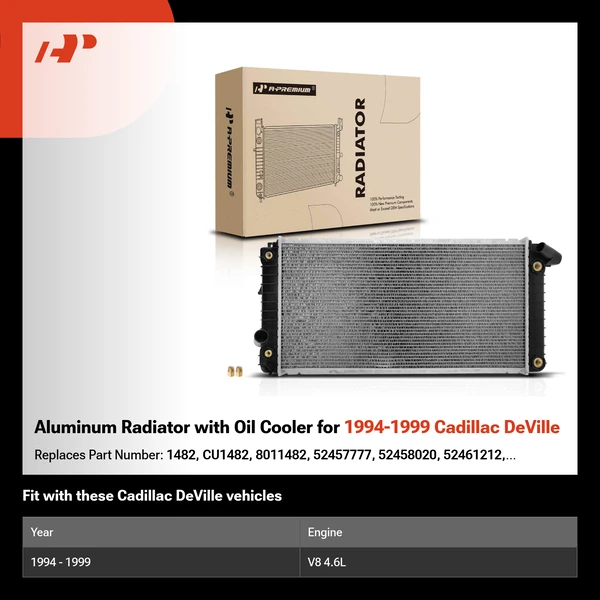 Aluminum Radiator with Oil Cooler for 1994-1999 Cadillac DeVille