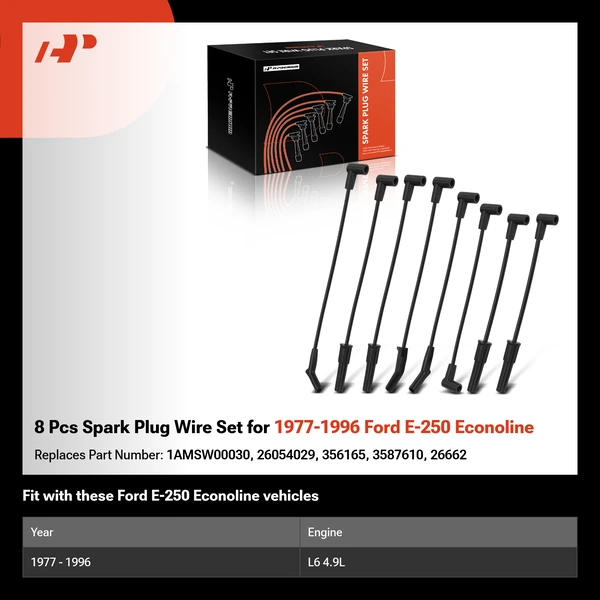 8 Pcs Spark Plug Wire Set for 1977-1996 Ford E-250 Econoline