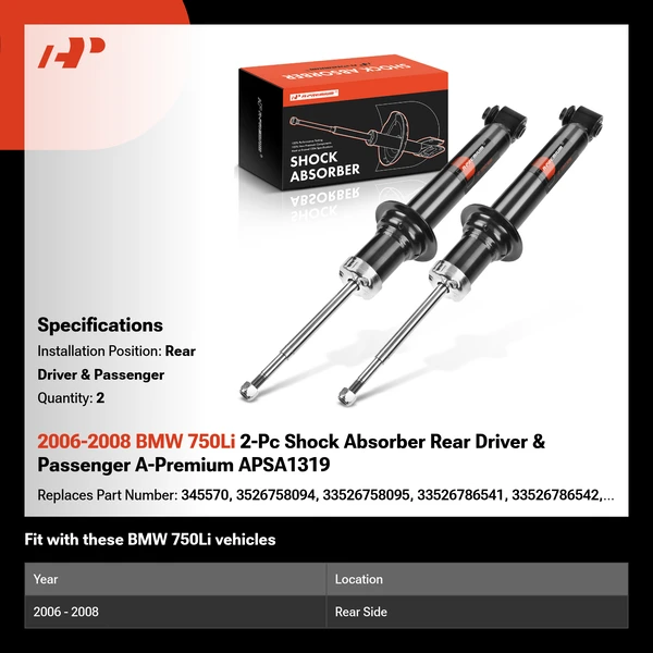 2006-2008 BMW 750Li 2-Pc Shock Absorber Rear Driver & Passenger A-Premium APSA1319