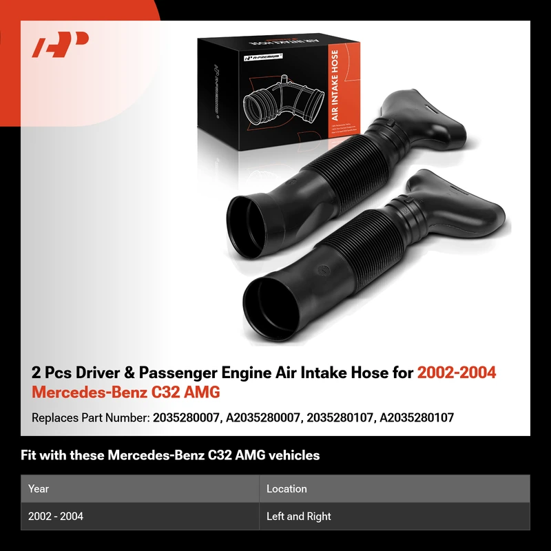 2 Pcs Driver & Passenger Engine Air Intake Hose for 2002-2004 Mercedes-Benz C32 AMG