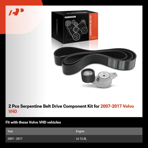 2 Pcs Serpentine Belt Drive Component Kit for 2007-2017 Volvo VHD