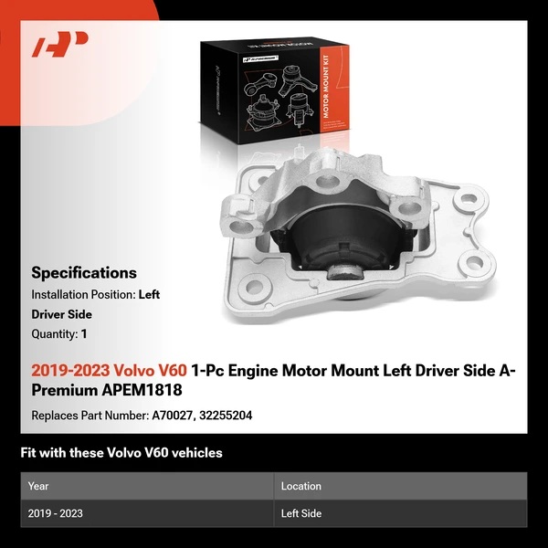 2019-2023 Volvo V60 1-Pc Engine Motor Mount Left Driver Side A-Premium APEM1818