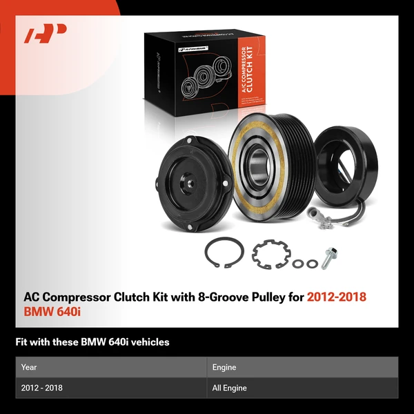 AC Compressor Clutch Kit with 8-Groove Pulley for 2012-2018 BMW 640i