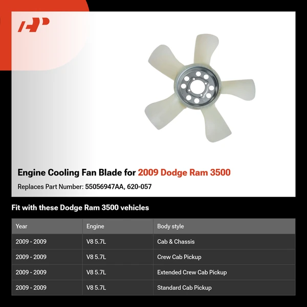 Engine Cooling Fan Blade for 2009 Dodge Ram 3500