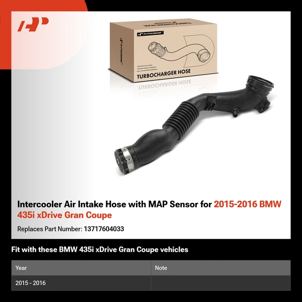 Intercooler Air Intake Hose with MAP Sensor for 2015-2016 BMW 435i xDrive Gran Coupe