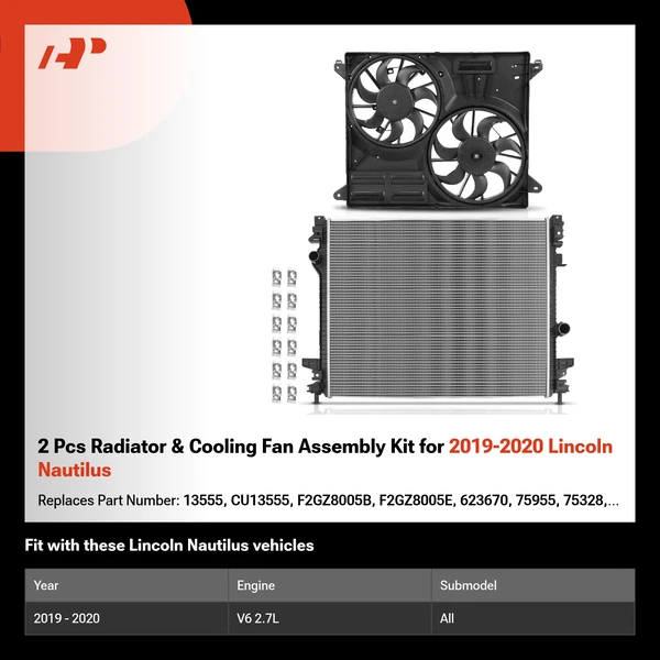 2 Pcs Radiator & Cooling Fan Assembly Kit for 2019-2020 Lincoln Nautilus