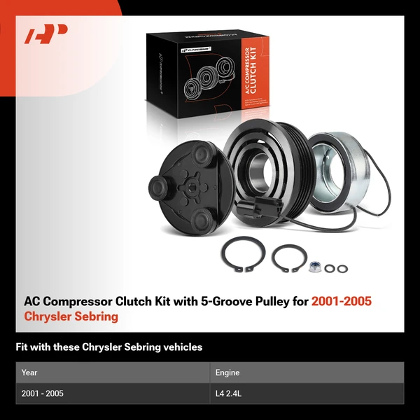 AC Compressor Clutch Kit with 5-Groove Pulley for 2001-2005 Chrysler Sebring