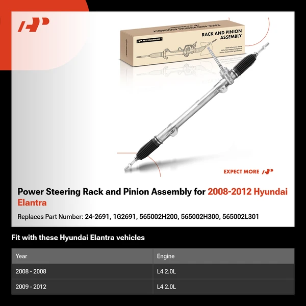 Power Steering Rack and Pinion Assembly for 2008-2012 Hyundai Elantra