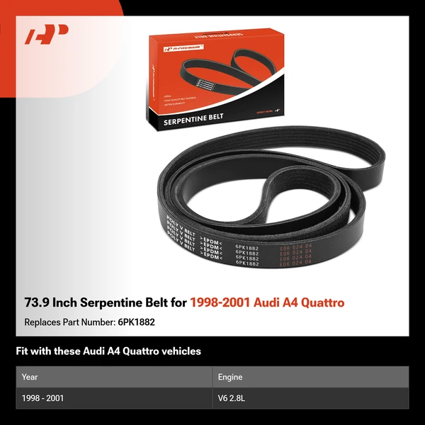 73.9 Inch Serpentine Belt for 1998-2001 Audi A4 Quattro