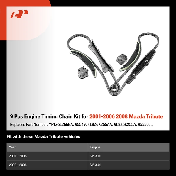 9 Pcs Engine Timing Chain Kit for 2001-2006 2008 Mazda Tribute