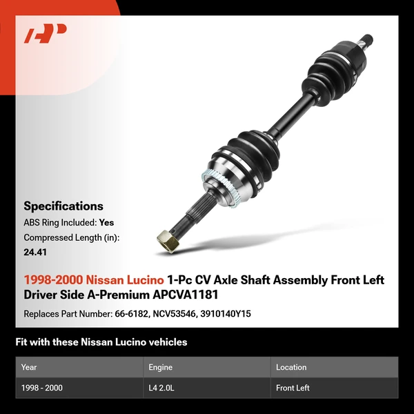 1998-2000 Nissan Lucino 1-Pc CV Axle Shaft Assembly Front Left Driver Side A-Premium APCVA1181