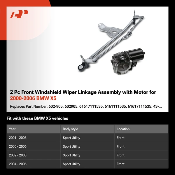 2 Pc Front Windshield Wiper Linkage Assembly with Motor for 2000-2006 BMW X5