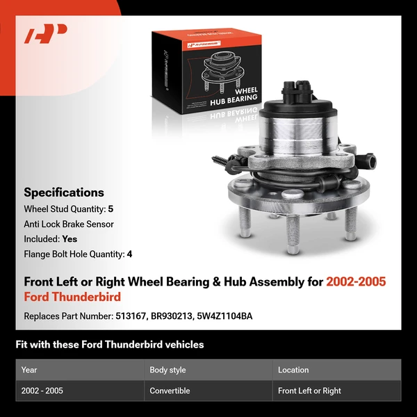 Front Left or Right Wheel Bearing & Hub Assembly for 2002-2005 Ford Thunderbird