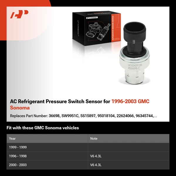 AC Refrigerant Pressure Switch Sensor for 1996-2003 GMC Sonoma