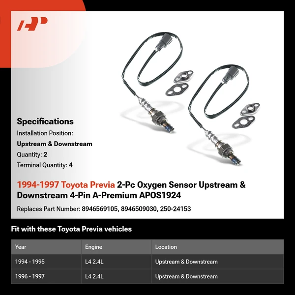 1994-1997 Toyota Previa 2-Pc Oxygen Sensor Upstream & Downstream 4-Pin A-Premium APOS1924