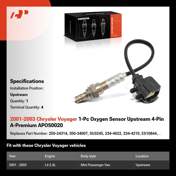 2001-2003 Chrysler Voyager 1-Pc Oxygen Sensor Upstream 4-Pin A-Premium APOS0020