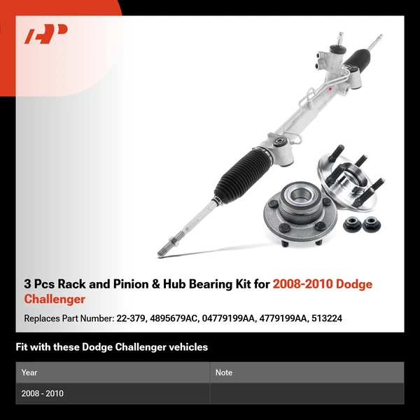 3 Pcs Rack and Pinion & Hub Bearing Kit for 2008-2010 Dodge Challenger