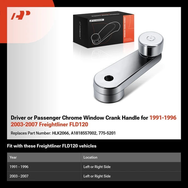 Driver or Passenger Chrome Window Crank Handle for 1991-1996 2003-2007 Freightliner FLD120