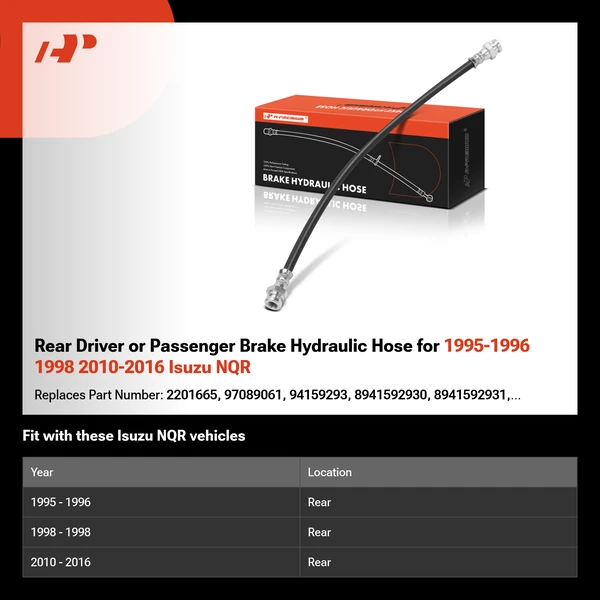 Rear Driver or Passenger Brake Hydraulic Hose for 1995-1996 1998 2010-2016 Isuzu NQR