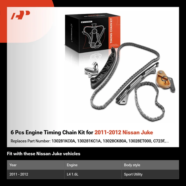 6 Pcs Engine Timing Chain Kit for 2011-2012 Nissan Juke