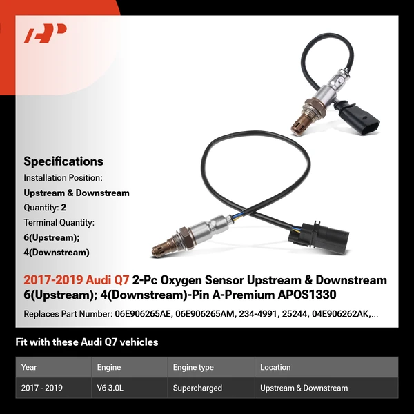 2017-2019 Audi Q7 2-Pc Oxygen Sensor Upstream & Downstream 6(Upstream); 4(Downstream)-Pin A-Premium APOS1330